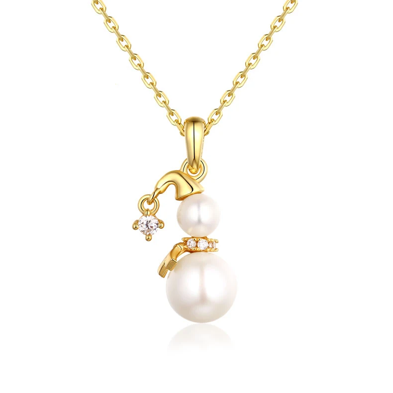 

Christmas jewelry Sterling silver snowman gold plated freshwater pearl pendant, Picture