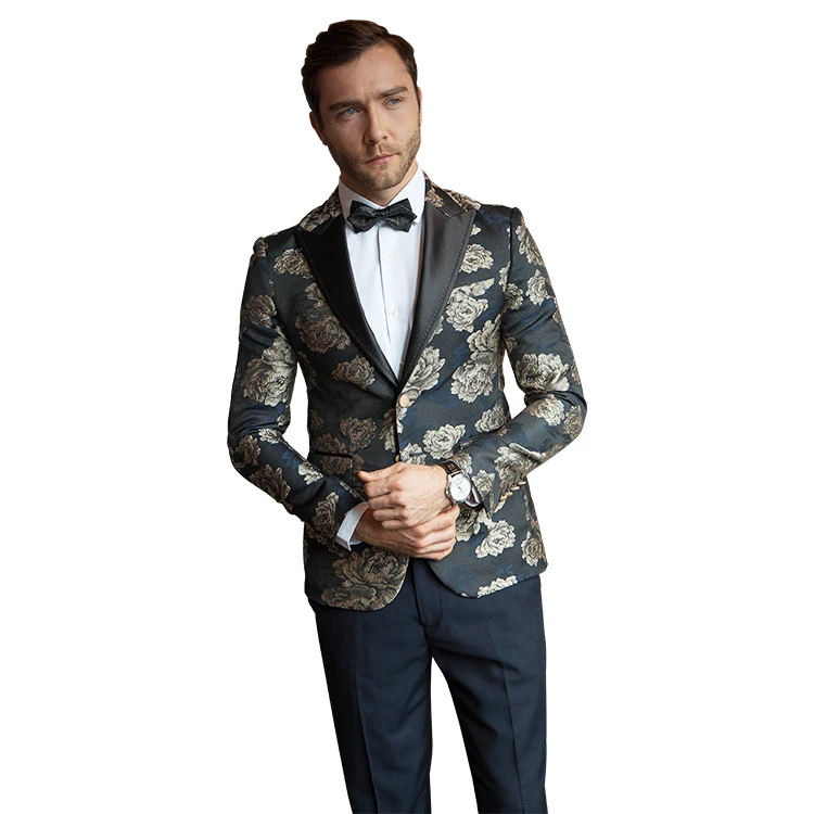 

Men's Elegant Jacquard 2 Piece Suit Slim Fit Tuxedo, Black