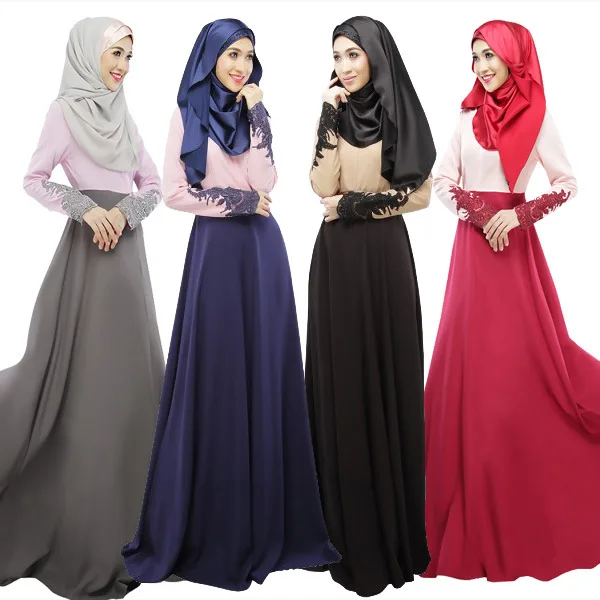 

Fashion 2017 women's soft cheap linen Lace long sleeve maxi Muslim Dress dubai Abaya fancy muslim women long dress, Pink/ yellow/green/red muslim women long dress