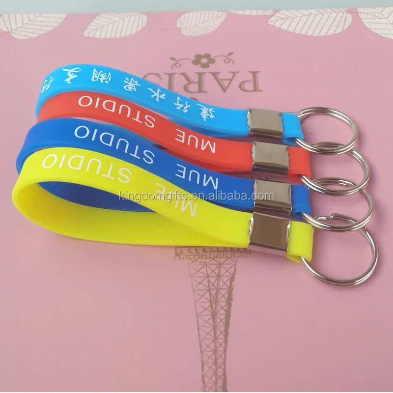 Embossed 3d Logo Silicone Wristband Keychain Key Holder Ring Chain,Soft