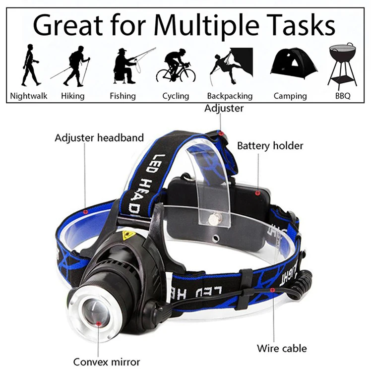 6000 LM LED Headlamp Zoomable Head Torch Light 3 modes Frontal Lantern AAA 