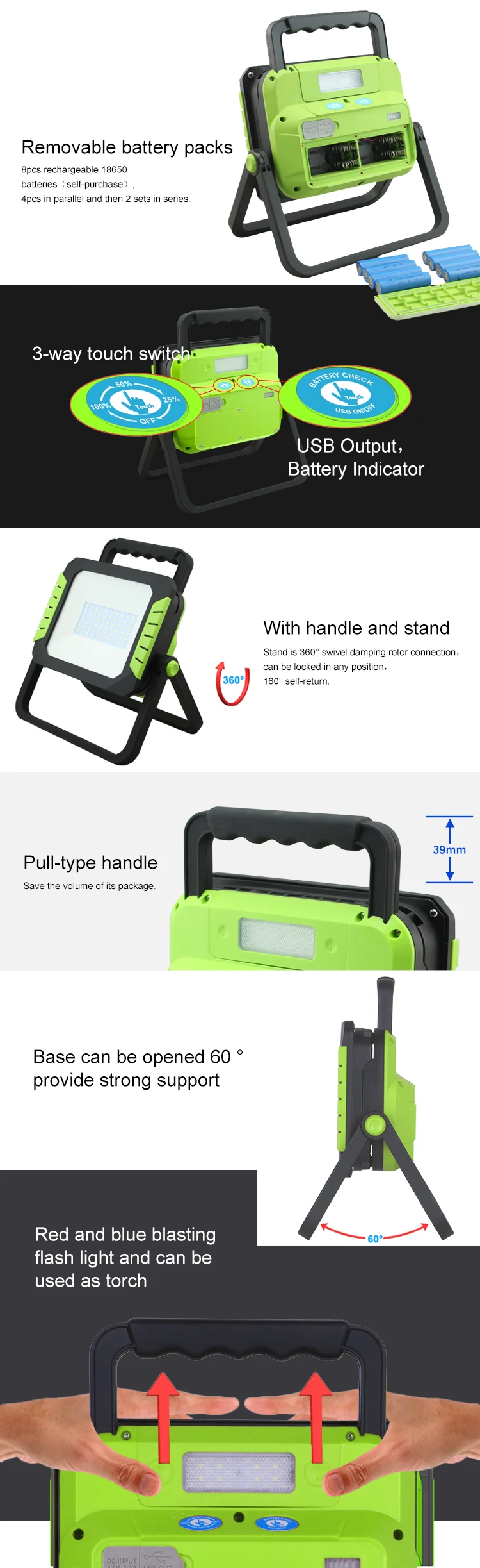 foldable 30 watt rechargeable led working light rechargeable flood light rechargeable 30W