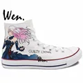Wen White Anime Hand Painted Shoes Design Custom Guilty Crown Man Woman s High Top Canvas
