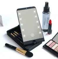 

2019 hot sell square 360 foldable led makeup mirror box light with 5pcs makeup brush