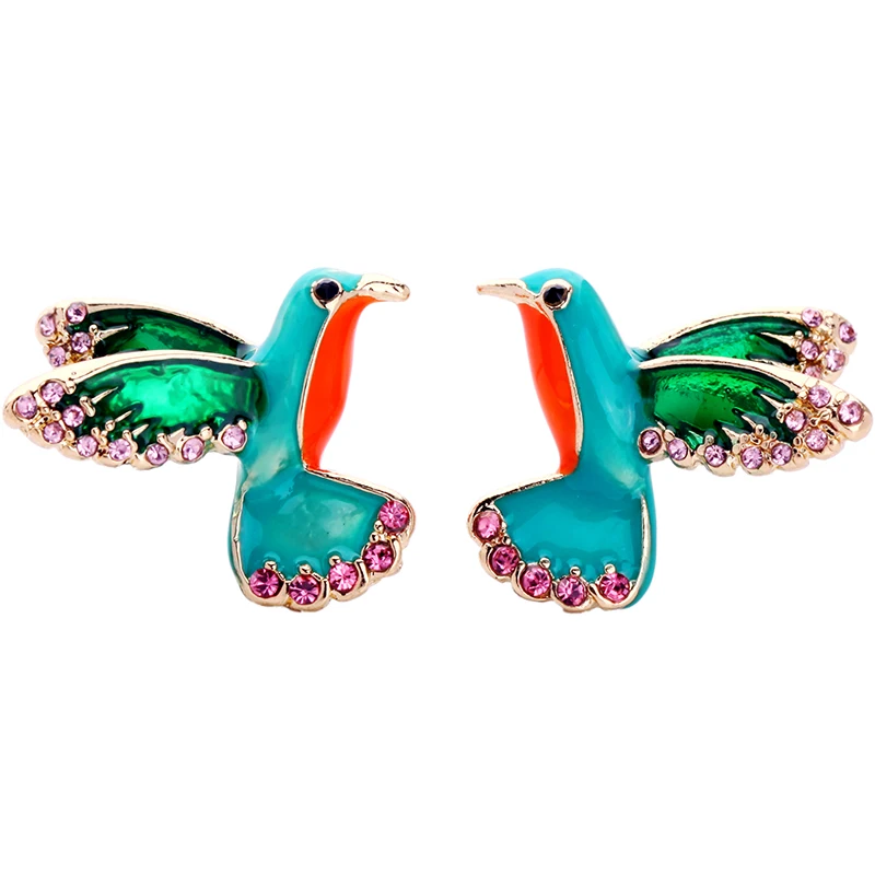 

ed01178b Wholesale Pink Crystal Enamel Bird Fashion Charm Stud Earrings For Women