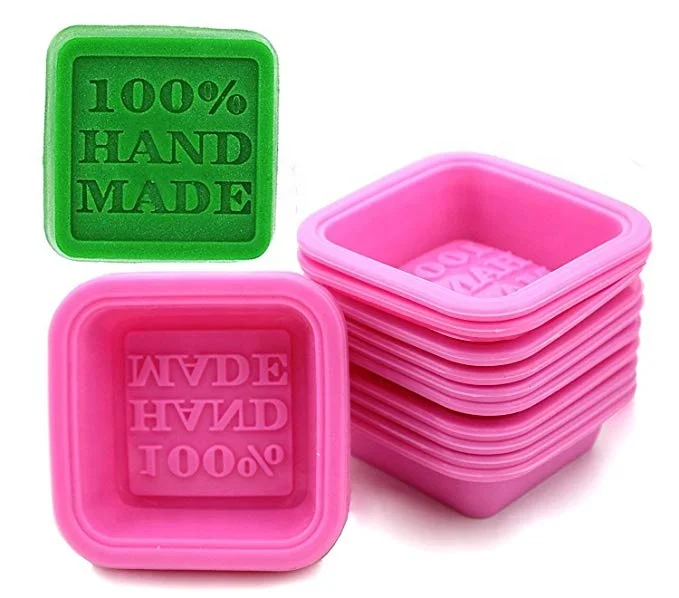 

Wholesale square silicone 100% handmade soap mold with custom logo, Pantone colors