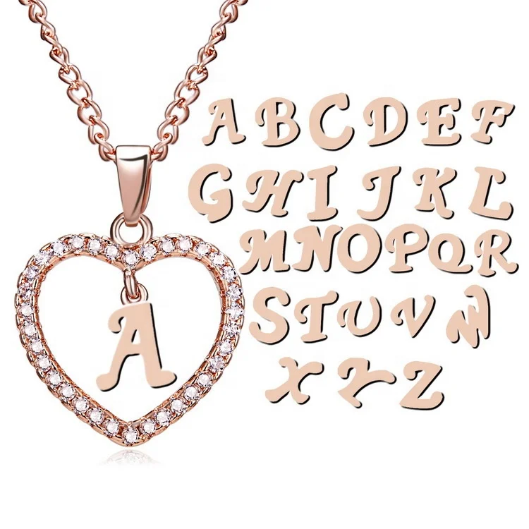 

Fashion Love Diamond Pendant Necklace With Heart Letter Sweater Chain, Rose gold and silver color