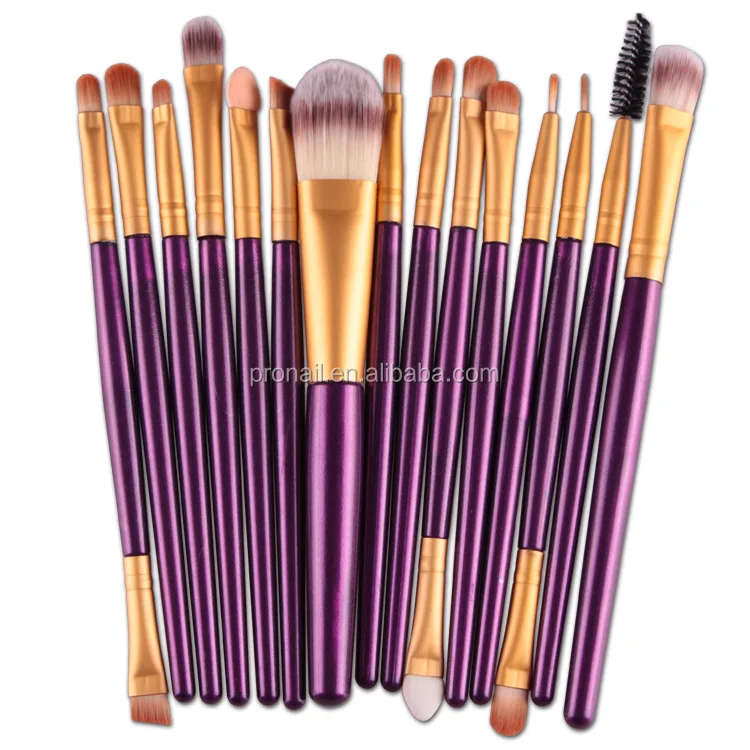 

B FreeShipping 15PCS Cosmetic Brushes High Quality Brush Tool Purple Colors Makeup Set, Gold