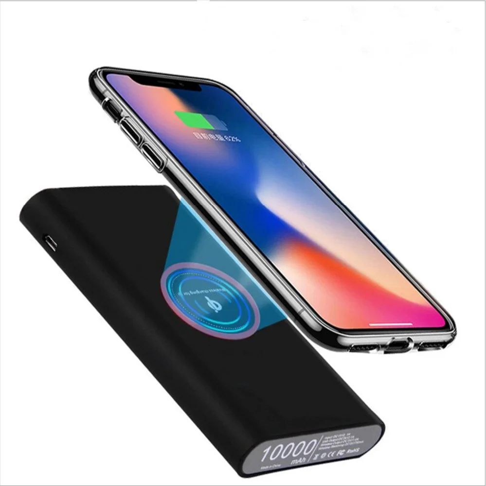 

2018 New Arrival Factory Supply qi wireless power bank 10000mAh power bank wireless charging for Iphone 6,7,plus, Black;white;gray