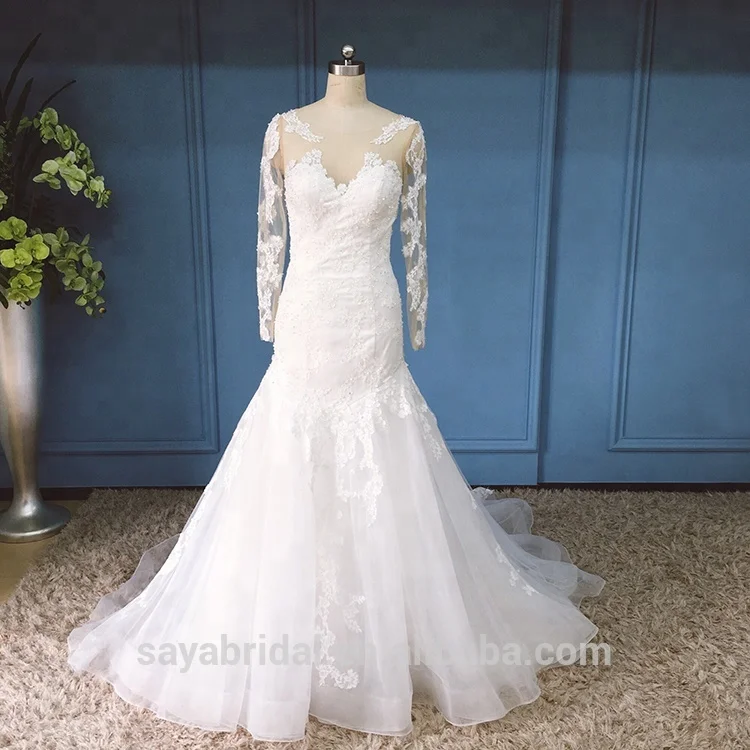 Long sleeve fishtail tunisian wedding dress lace