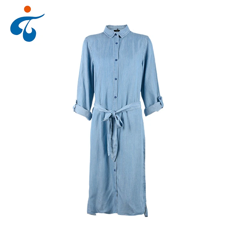 

New model fashion long sleeve stripe summer maxi denim woman long dress