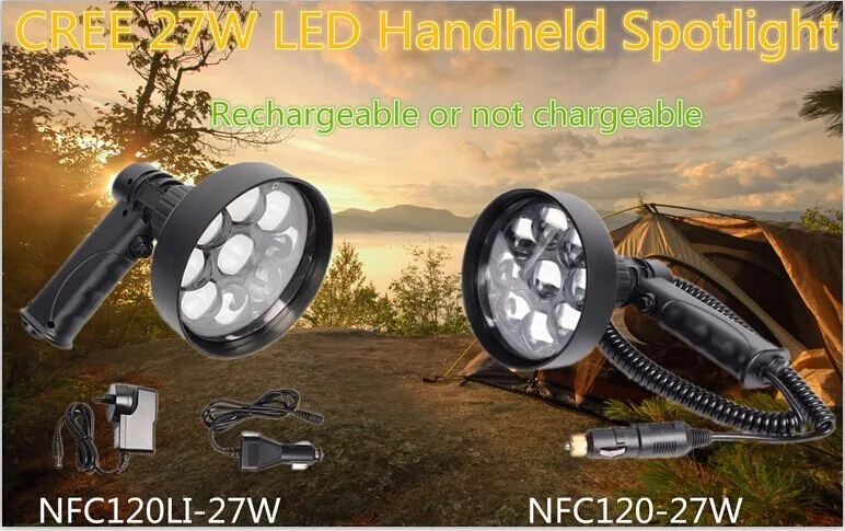 Compact design 27W LED rechargeable handheld spotlight fox lamping security torch 2200lm