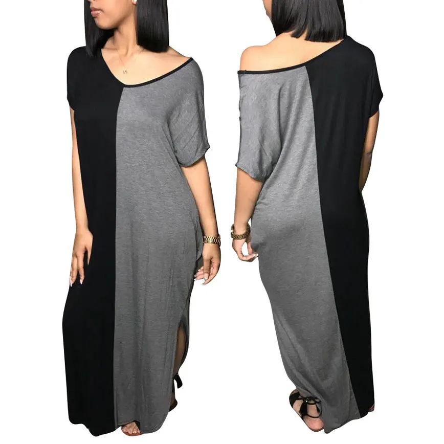 

80808-MX31 one shoulder casual side split long dresses for women