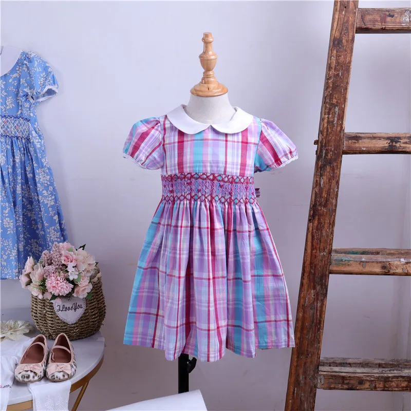 

baby girls smocked dresses for kids clothes plaid peter pan collar cotton boutiques children clothes wholesale lots 546