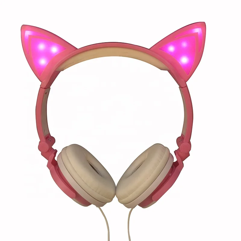 

Wired foldable cute cat ear led headset for phone, Multicolors options