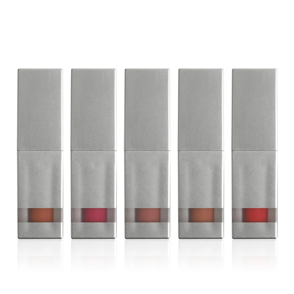 

custom vegan dark matt 5 colors silver square tube lipstick custom label, Multi color