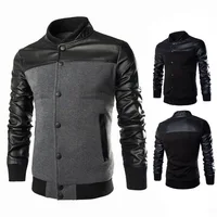

Men's PU Leather Stitching Black Grey Leisure Jackets