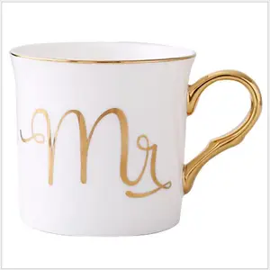 Image of European Gold stamping ceramic mark cup lovers cup breakfast coffee cup