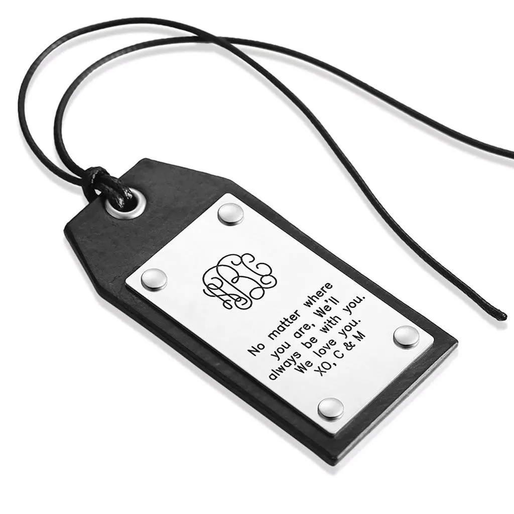 black leather luggage tags