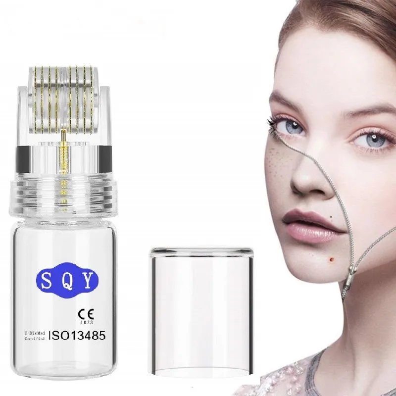 

2019 Newest hot sell 192 tips 0.25mm Automatic Microneedle cosmetics Hydra derma Roller with serum, Gold + transparent