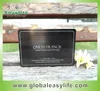 metal business card with brulshed gunmetal finish and white spot color