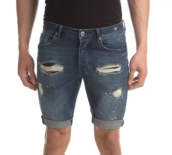 Pantalones Cortos De Mezclilla Rasgados Para Hombre De Estilo