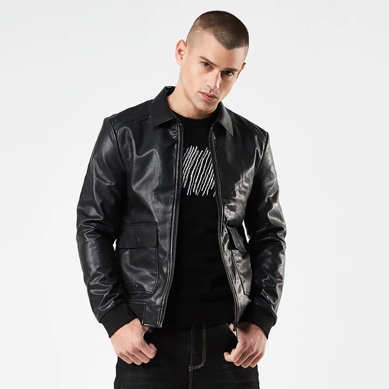 Wholesale European Fashion Black Pu Leather Biker Men's Lather Jacket ...