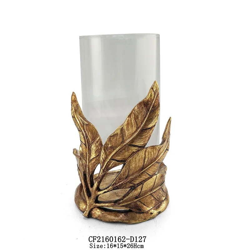 Glass Candle Holder Gold Maple Leaf Shaped Resin Base Home Decor details