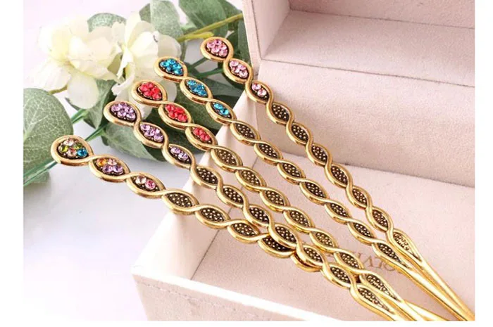 retro bunished gold plated hair pin women spiral fashion tattoo hair jewelry