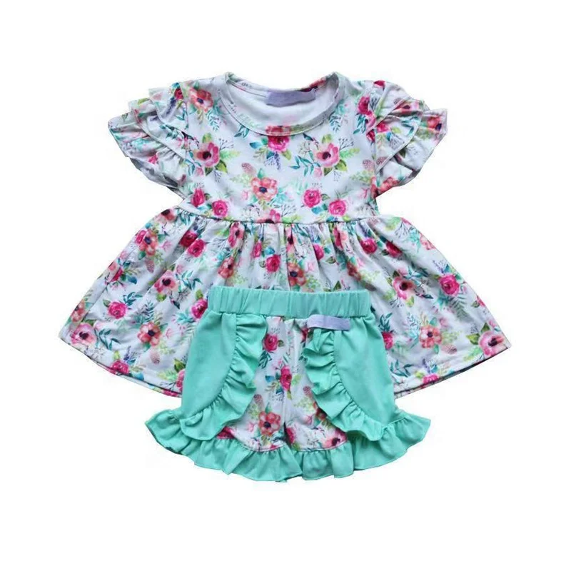 

New style girls boutique summer cap sleeve floral outfit kids clothing baby shorts clothes set