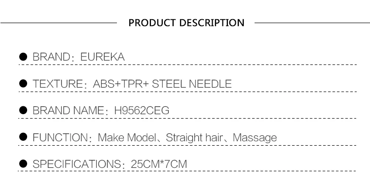 EUREKA H9562CEG Rounded Steel Needle Comb Paddle Cushion Hair Brush for All Hair Types Ball-Tip Nylon Pins Anti-Slide Handle Hai