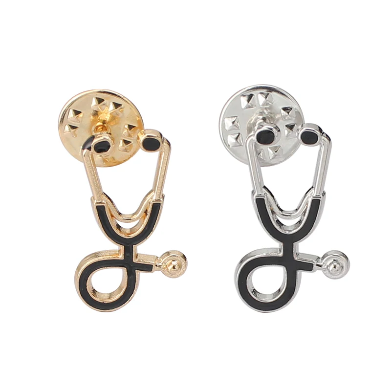 

Fashion Wholesale Custom Gold Silver Stethoscope Model Alloy Lapel Pins Cloth Brooch Jewelry for Nurse Doctors, Silver, gold