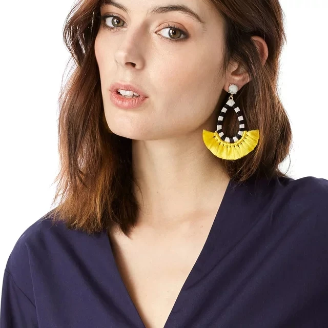 

JuJia Stock New Design fan thread tassel earrings hoop drop women earrings