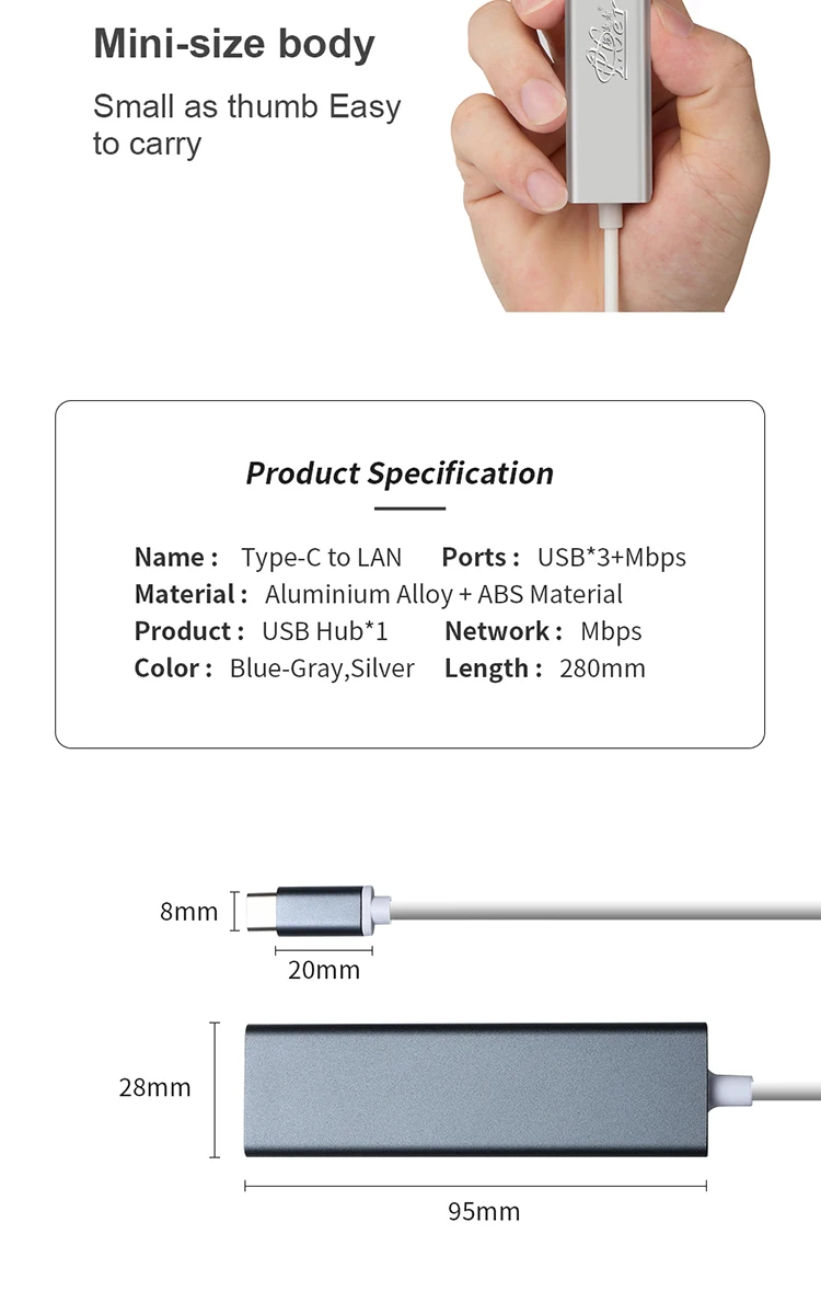 USB Type-C to RJ45 Lan Ethernet Adapter USB 3.1 Type c 10/100/1000Mbps Gigabit LAN Hub