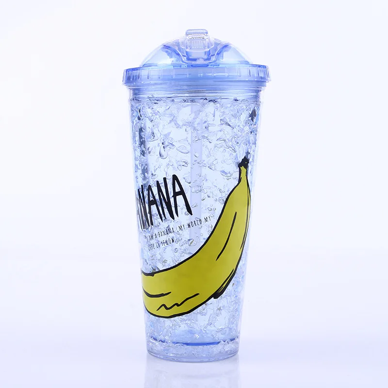 

Mikenda BB001 Double Wall Plastic Freezer Frosty Frozen bottle ice cup WIth Straw, As below picture