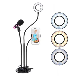 360 Degree Rotating Flexible Adjustable 3 in 1 Selfie ring Light Phone Stand with Microphone Holder for live video