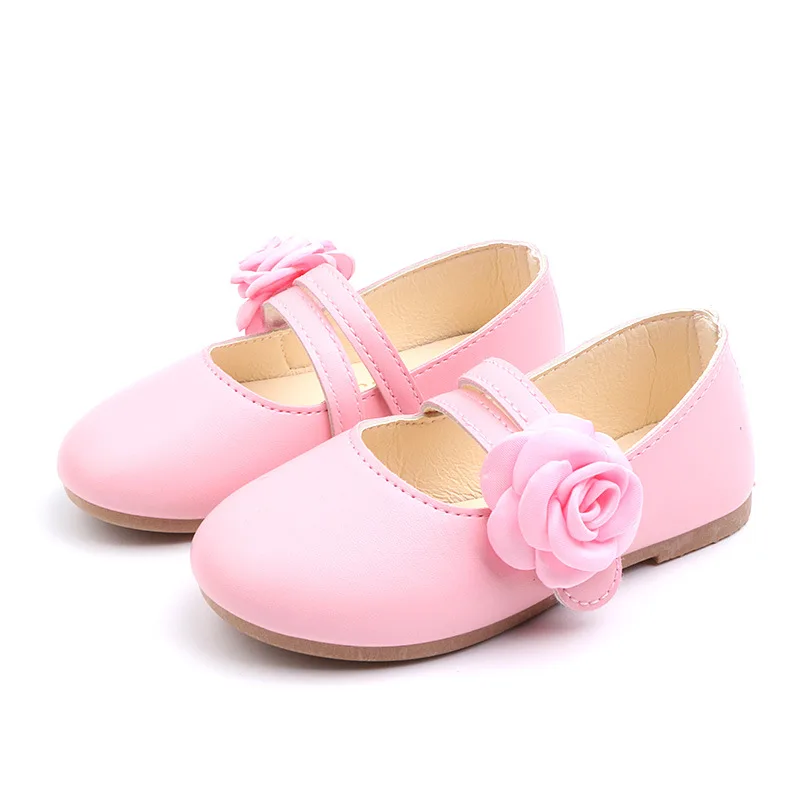 

Hot selling leather flower princess kids girl shoes, White/pink/grey/golden