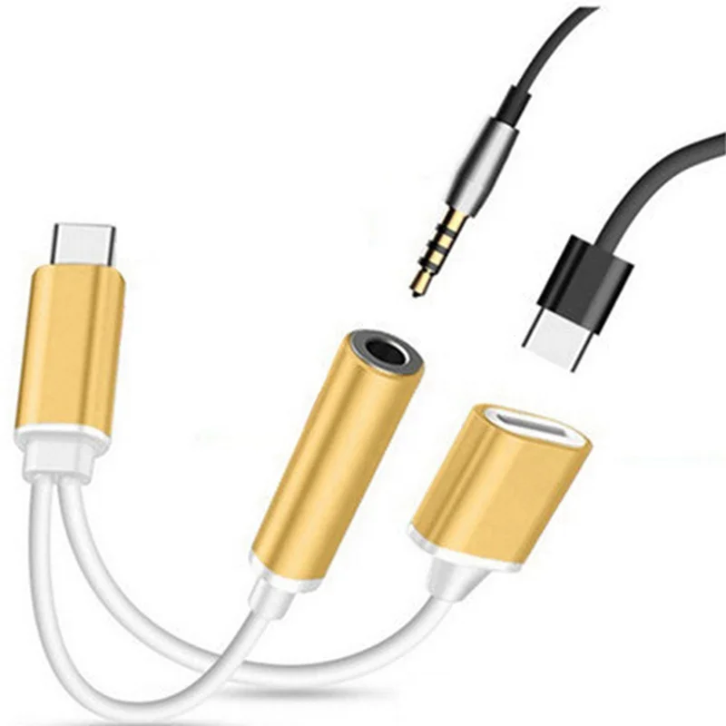 2 in 1 Type C to 3.5 mm Charger Headphone Audio Jack USB C Cable Portable Type-C to 3.5mm Connector Adapter for Mobile Phone