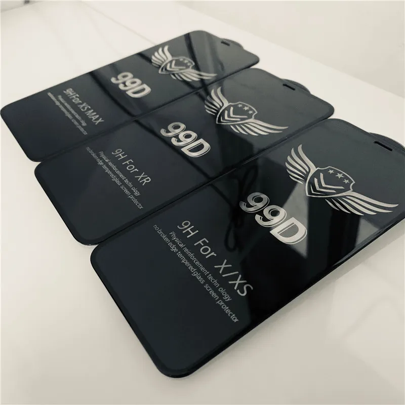 

Wholesales Top Quality 99D Full Glue Tempered Glass Screen Protector For iPhone 12 Mini 11 Pro MAX 6 7 8s Plus SE 2020 Xs max XR, Black color