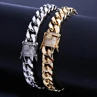 

New Style 11mm 7in Fashion Gold/Silver Color Micro Pave CZ Stone Bracelet Width Link Chain Bracelets Hip-Hop Jewelry Gift JUNLU