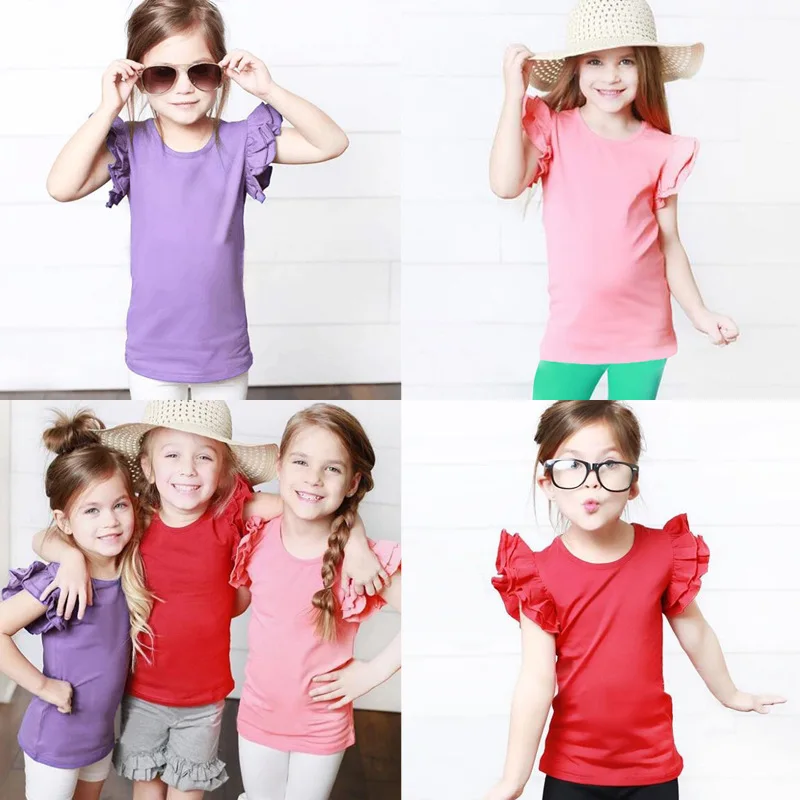 

2019 Hot sell autumn girl T-shirt girl kids butterfly sleeve tshirt