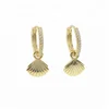 hot selling summer beach jewelry 925 cute sea shell charm dangle earring with cz circle hoop drop earrings for women