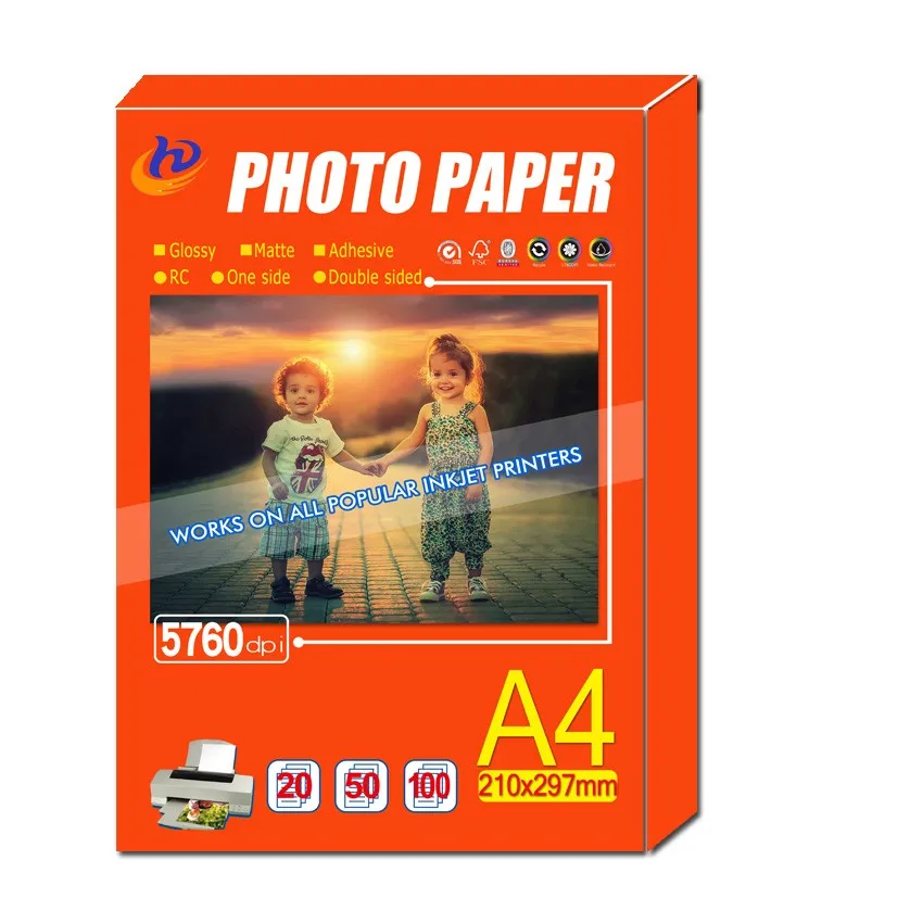 180g 260g 300gsm Photo Print High Glossy Inkjet Wholesale A4 Glossy