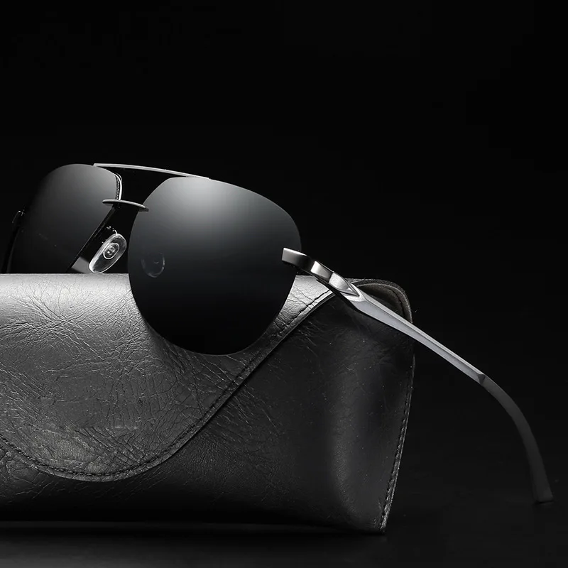 

Wholesale brand design metal rimless sun glasses custom logo shades good quality classic pilot polarized sunglasses men