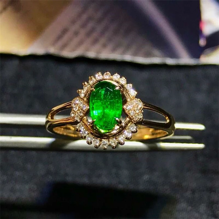 

top quality 18k gold South Africa real diamond natural emerald ring for women from Colombia vivid green jewelry gold ring