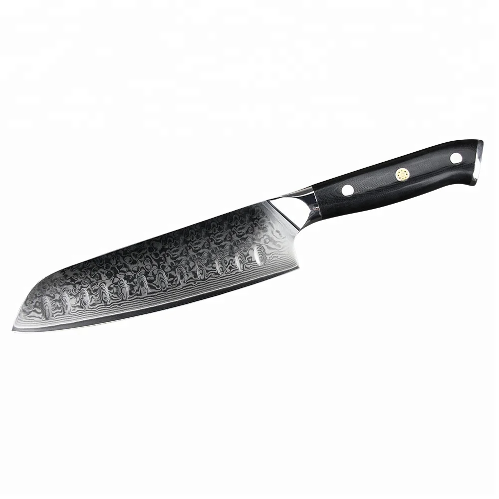 

G10 Handle Damascus VG10 Santoku Knife With Mosaic Rivets