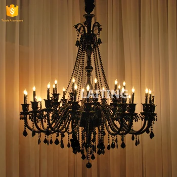 Large Foyer Entryway Jet Black Crystal Retro Chandeliers
