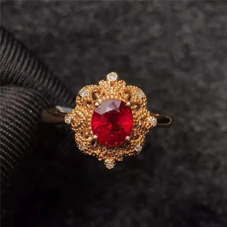 

18k gold South Africa real diamond 0.7ct natural red ruby classic ring for women