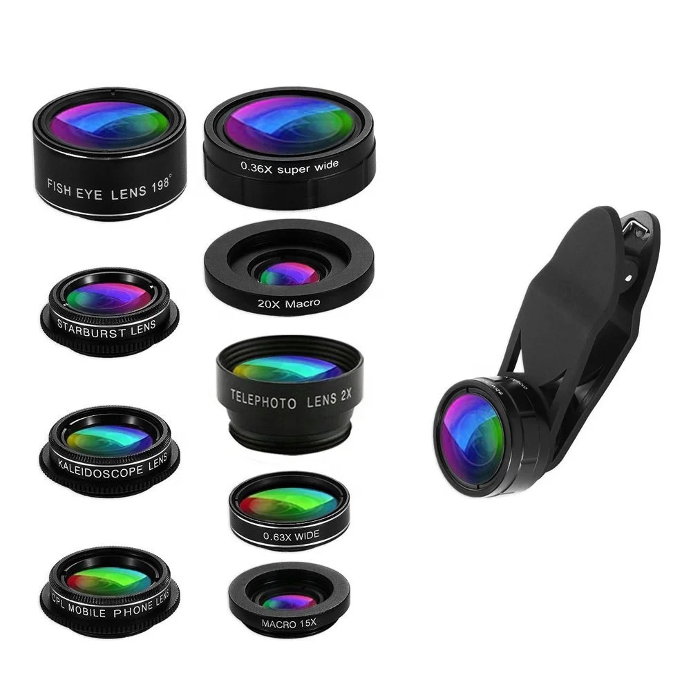

2018 trending products cell phone camera lens 9 in 1 fisheye lens, wide angle lens