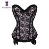 Push Up Women Bustier Corset Top Floral Lace Boned Overbust Gothic Sexy Waist Cincher For Christmas & Parties With G String